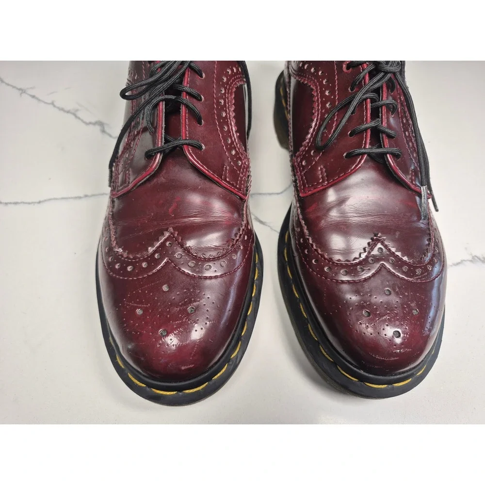 Dr.‎ Martens Vegan 3989 Brogue Cherry Red Oxford Rub Off Wingtip Shoes